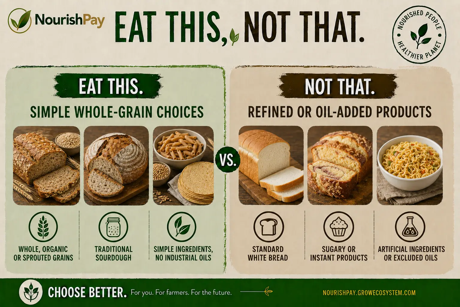 NourishPay Eat This, Not That guide for Bread, pasta, tortillas and flour