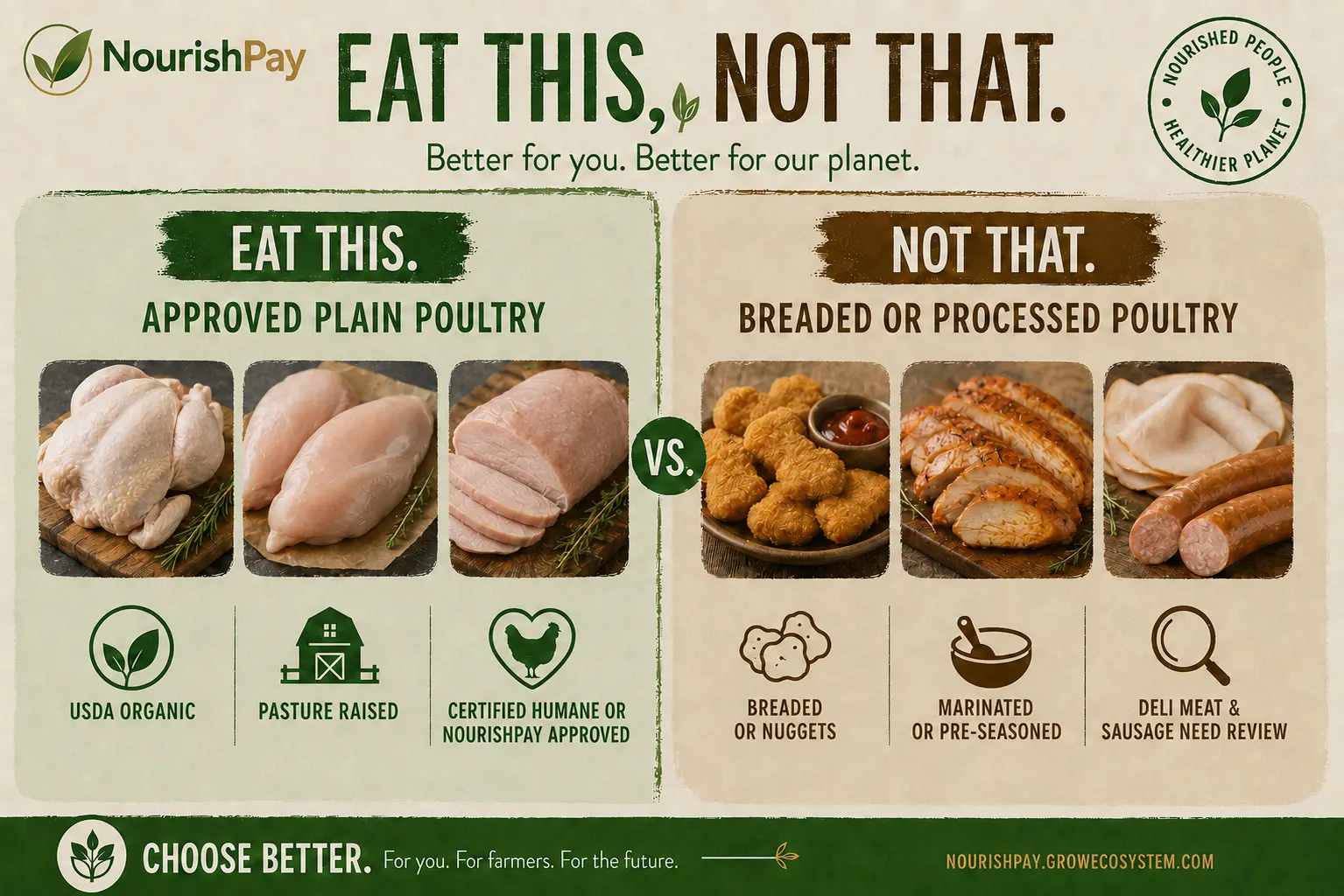 NourishPay Eat This, Not That guide for Chicken and turkey