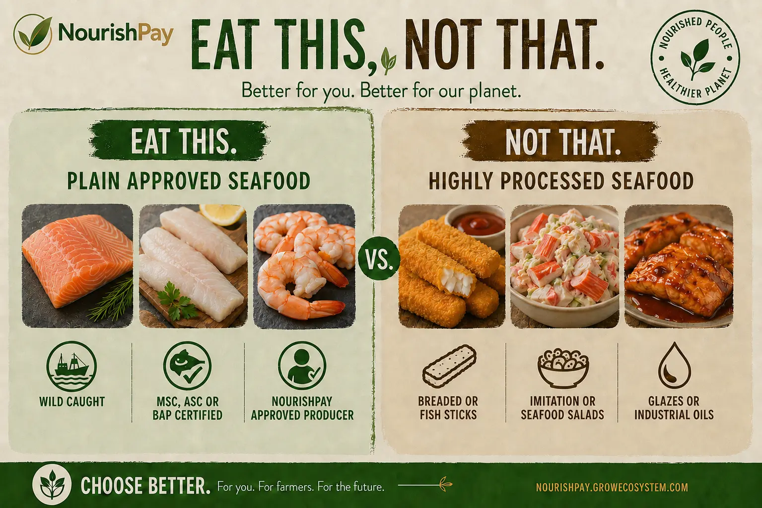 NourishPay Eat This, Not That guide for Fish and seafood