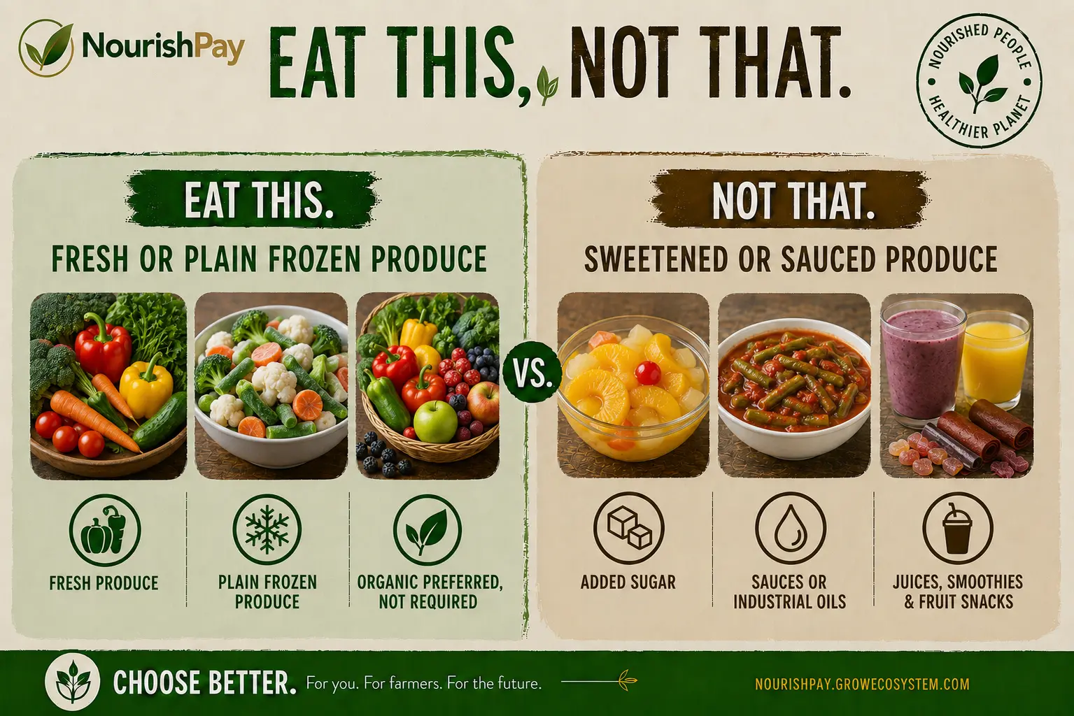 NourishPay Eat This, Not That guide for Fruits and vegetables