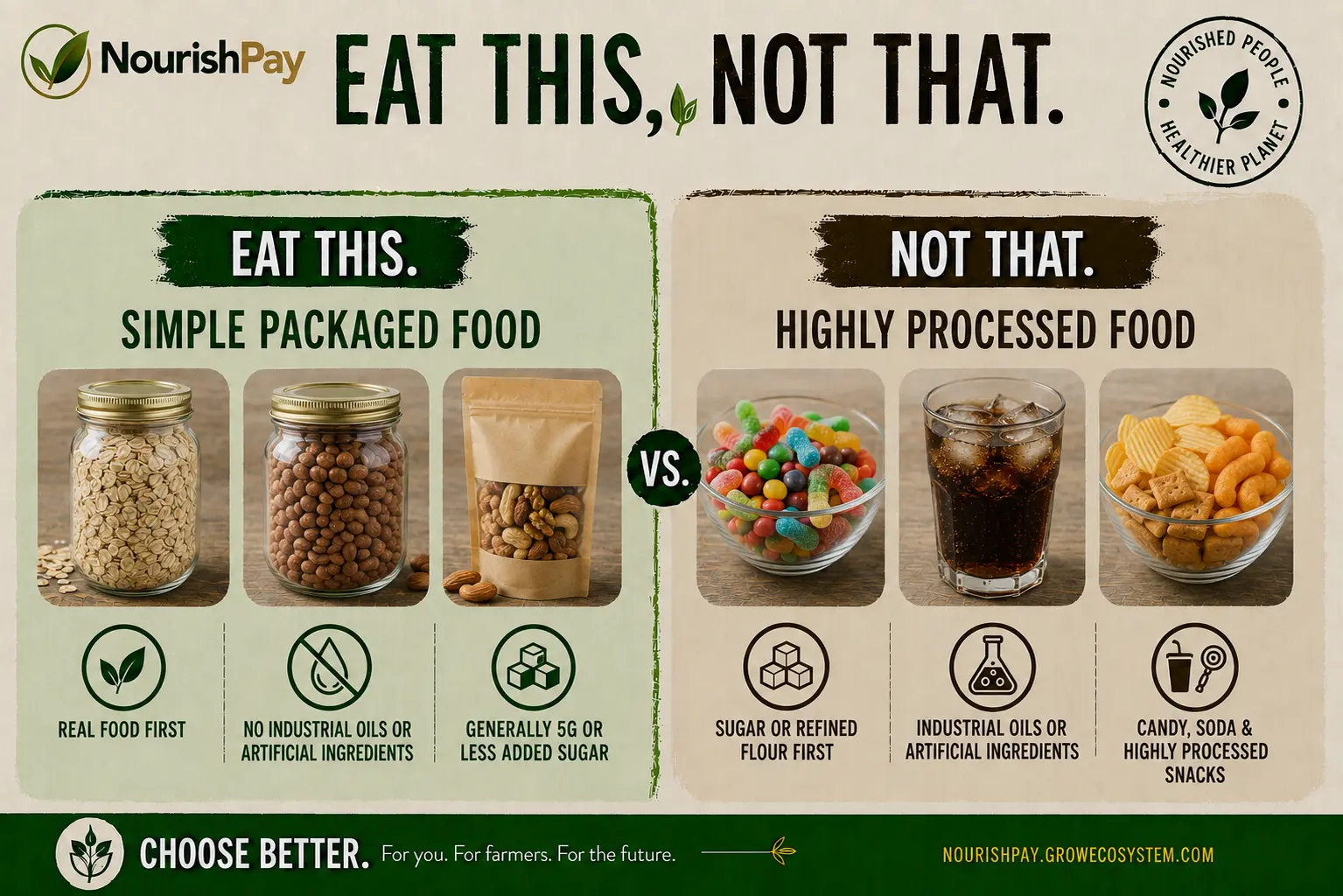 NourishPay Eat This, Not That guide for The five-check packaged-food test