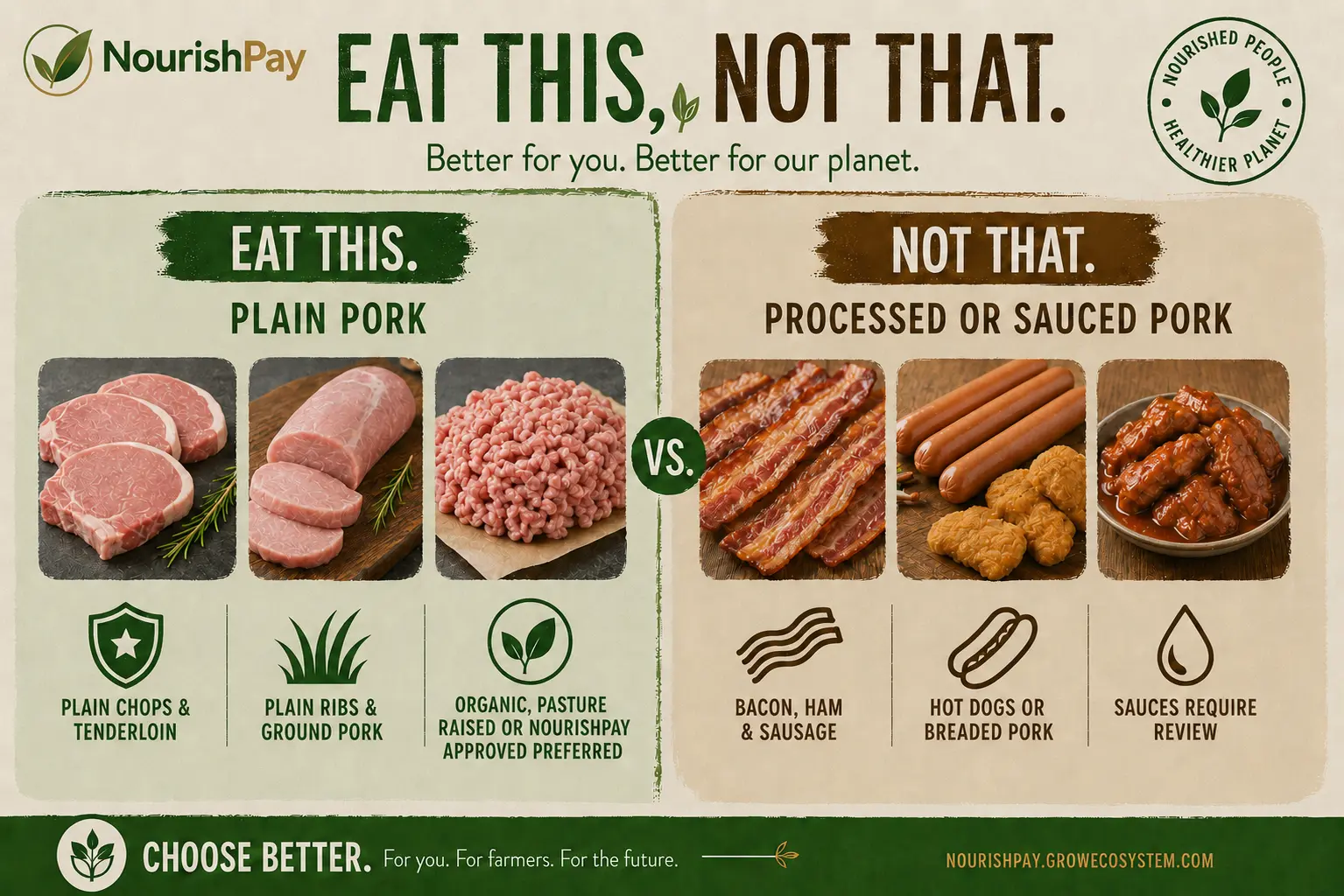 NourishPay Eat This, Not That guide for Pork